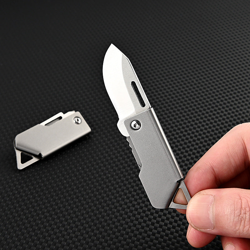 MASALONG MA-TY-003 D2 Cuchillo plegable pequeño de acero con cañón, afilado para abrir cajas rápidas, llavero colgante, cuchillo portátil para exteriores, autodefensa