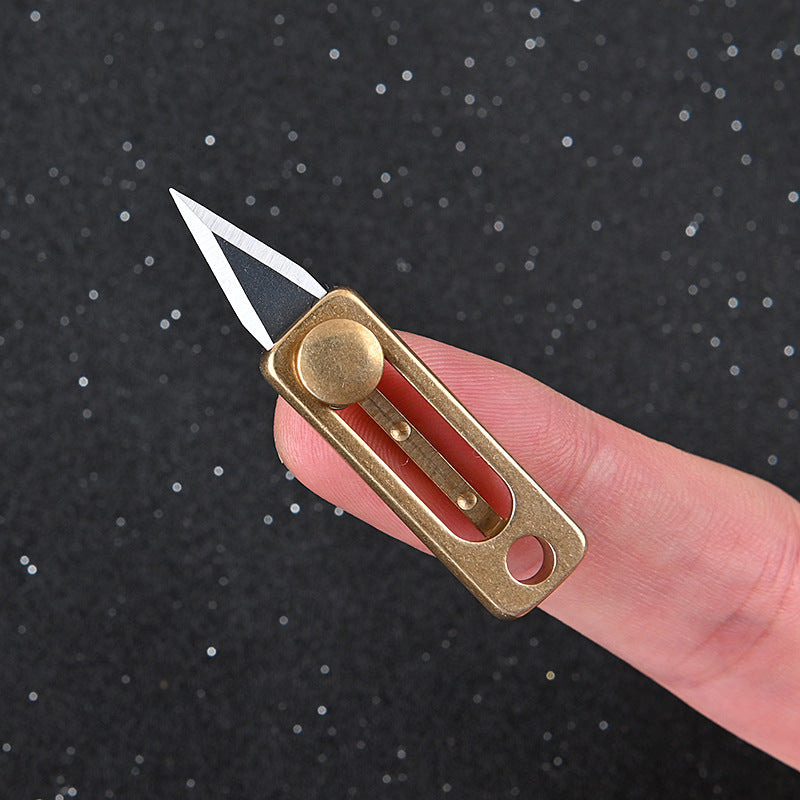 MASALONG MA-TY-008 Brass Mini Knife Sharp Pocket Push Pull Knife Portable EDC Keychain Hanger Disassembly Express Box Opening Knife