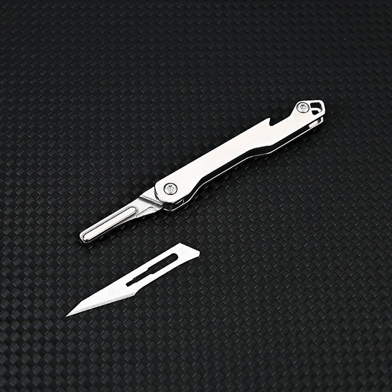 MASALONG MA-TY-006 Stainless steel mini folding knife, sharp art paper cutting knife, replaceable blade, portable unboxing, unpacking, express delivery keychain, small knife