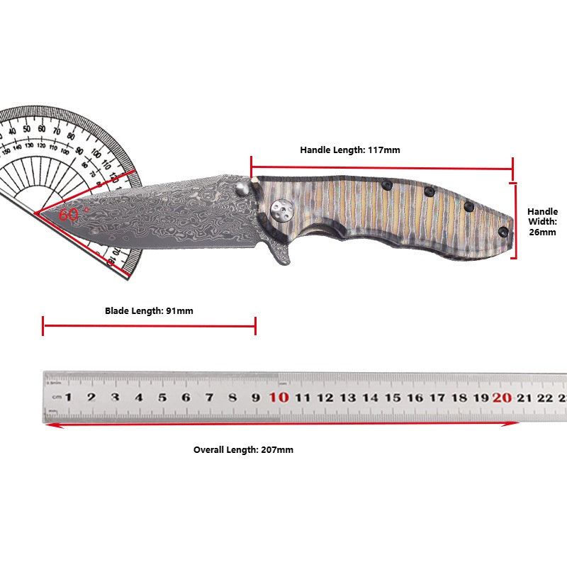 MASALONG Damascus Steel EDC Folding Knife - Titanium Handle KNI-FD-007