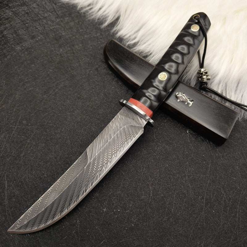 MASALONG Hand-Forged Damascus VG10 Steel Fixed Blade Outdoor Knife - 62HRC (Koi)