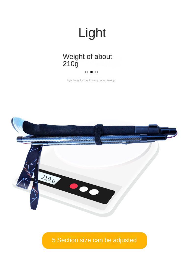 Bastón de escalada plegable de fibra de carbono 3K MA-QLM-007 con mango largo y hebilla de metal para escalada y senderismo, bastón de carbono ultraligero