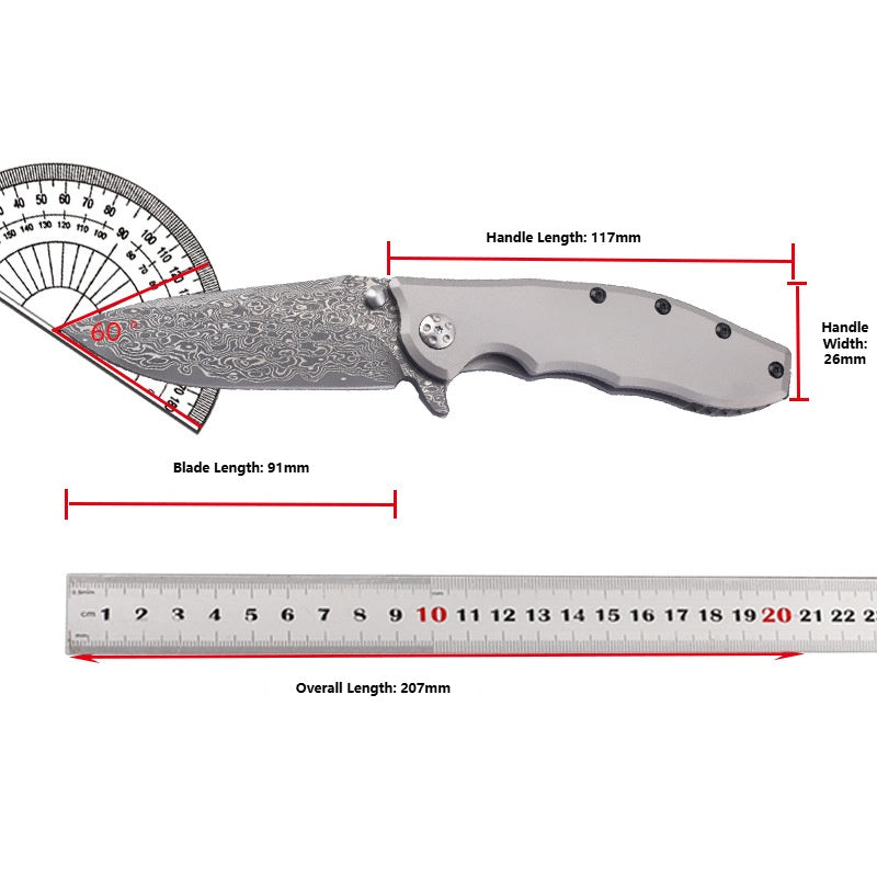 MASALONG Damascus Steel Folding Outdoor Utility Knife - TC4 Titanium Handle EDC KNI-FD-008