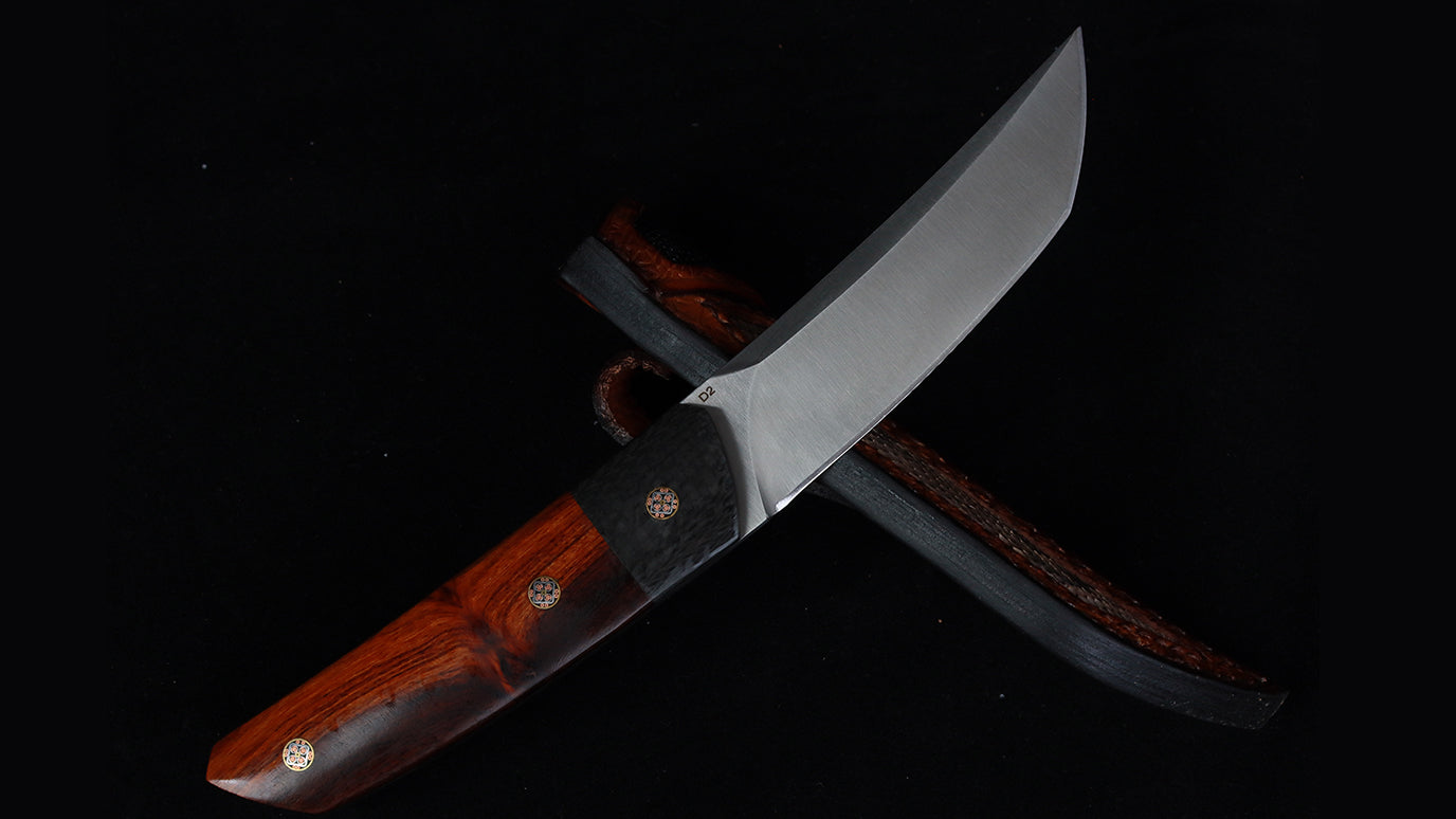 Load video: Masalong desert ironwood handle fixed blade knife