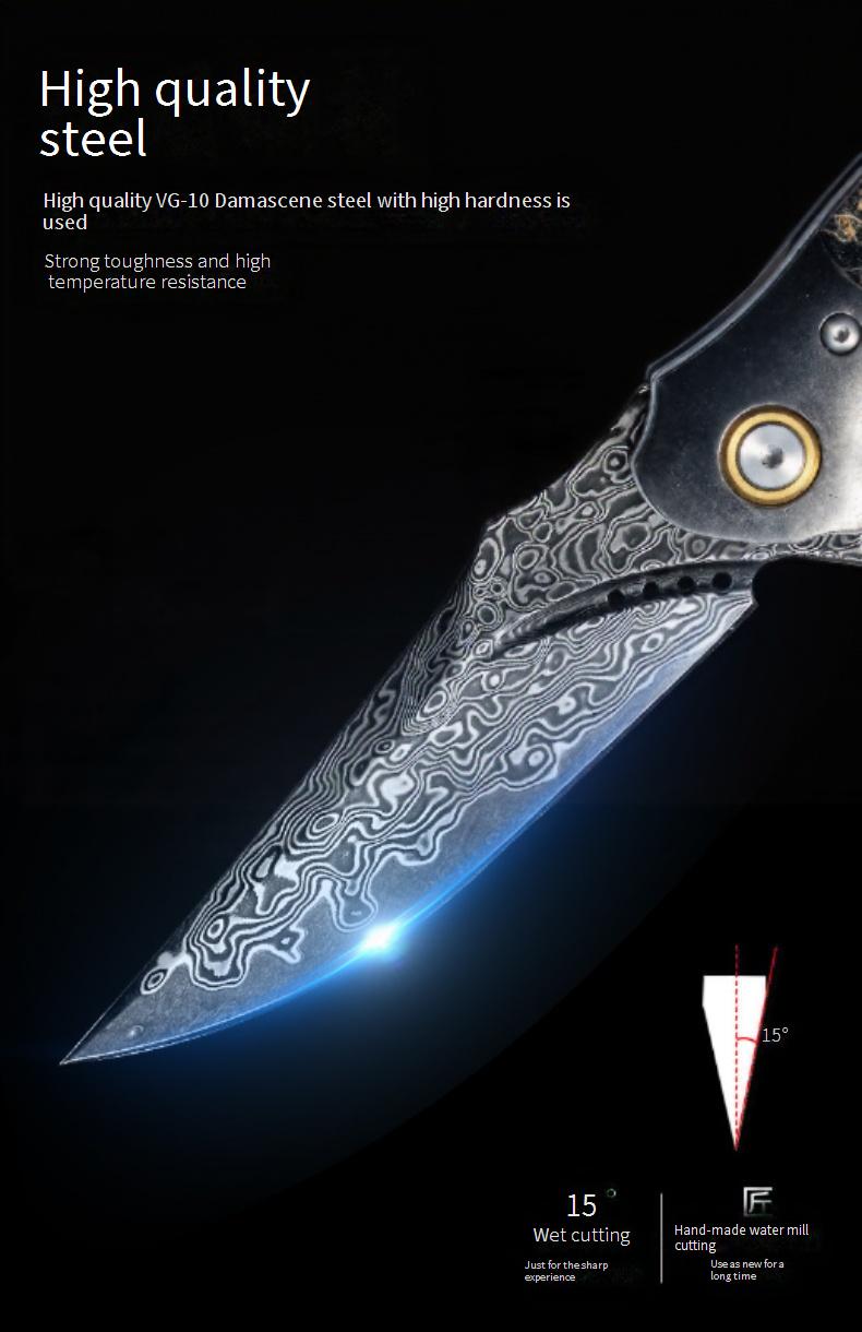 Kni282 Outdoor Folding Knife Camping Wilderness Survival Portable Knife 73 Layer VG10 High Hardness Stable Wood Handle Outdoor Knife