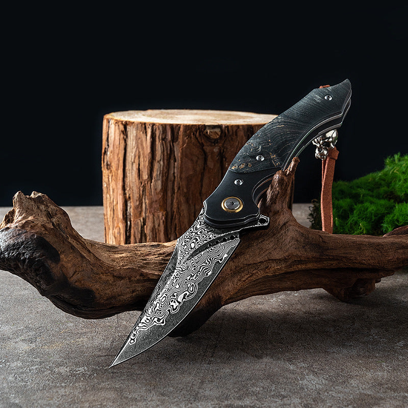 Kni282 Outdoor Folding Knife Camping Wilderness Survival Portable Knife 73 Layer VG10 High Hardness Stable Wood Handle Outdoor Knife