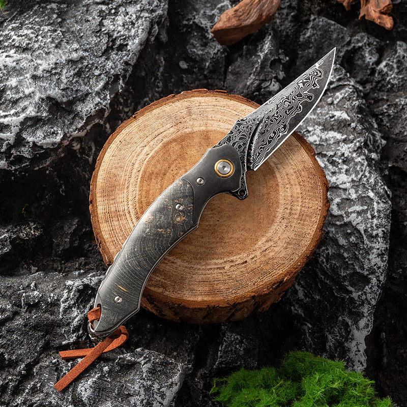 Kni282 Outdoor Folding Knife Camping Wilderness Survival Portable Knife 73 Layer VG10 High Hardness Stable Wood Handle Outdoor Knife
