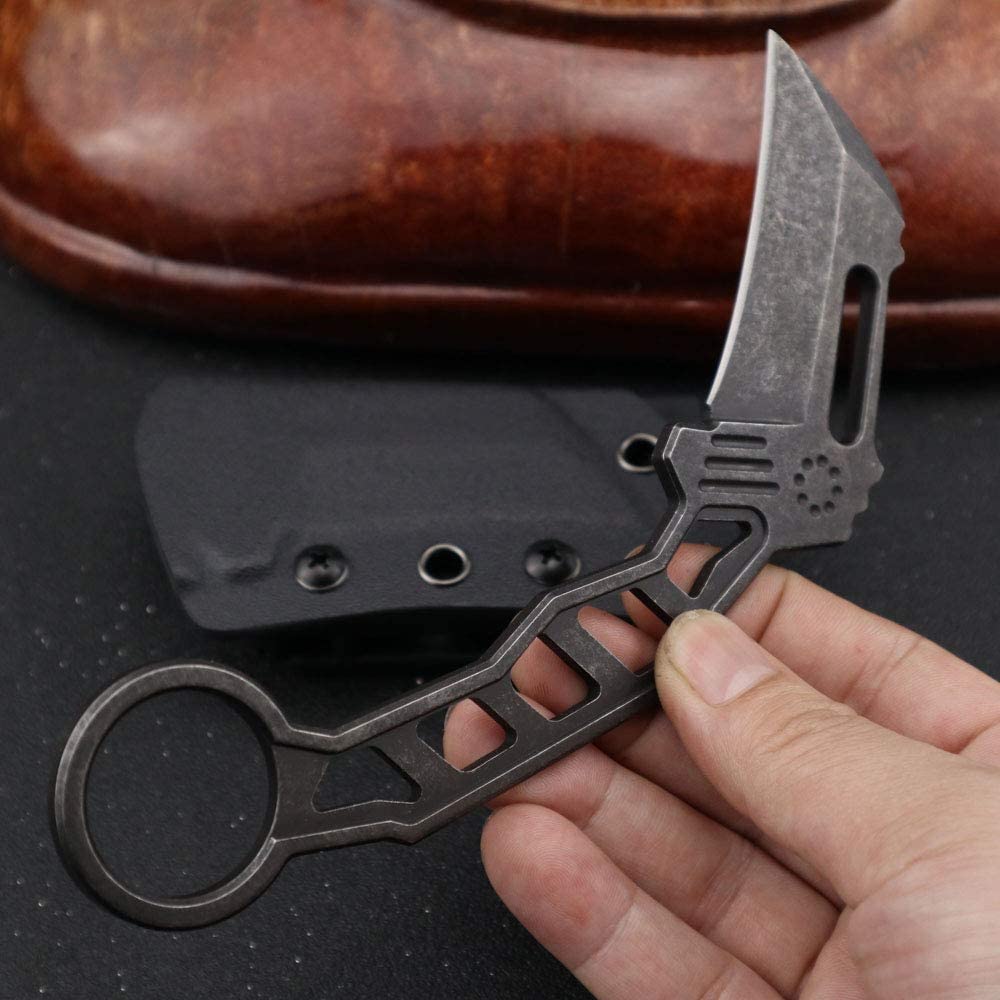 MASALONG KNI186 Cuchillo de garra Haima con mango hueco de karambit y funda de kydex