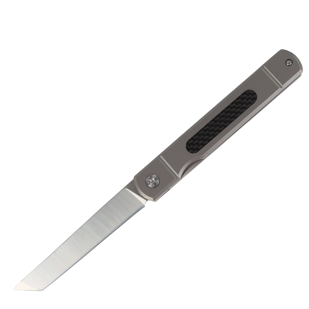 Navaja plegable EDC para acampar al aire libre con mango de aleación de titanio y fibra de carbono MASALONG kni205 D2