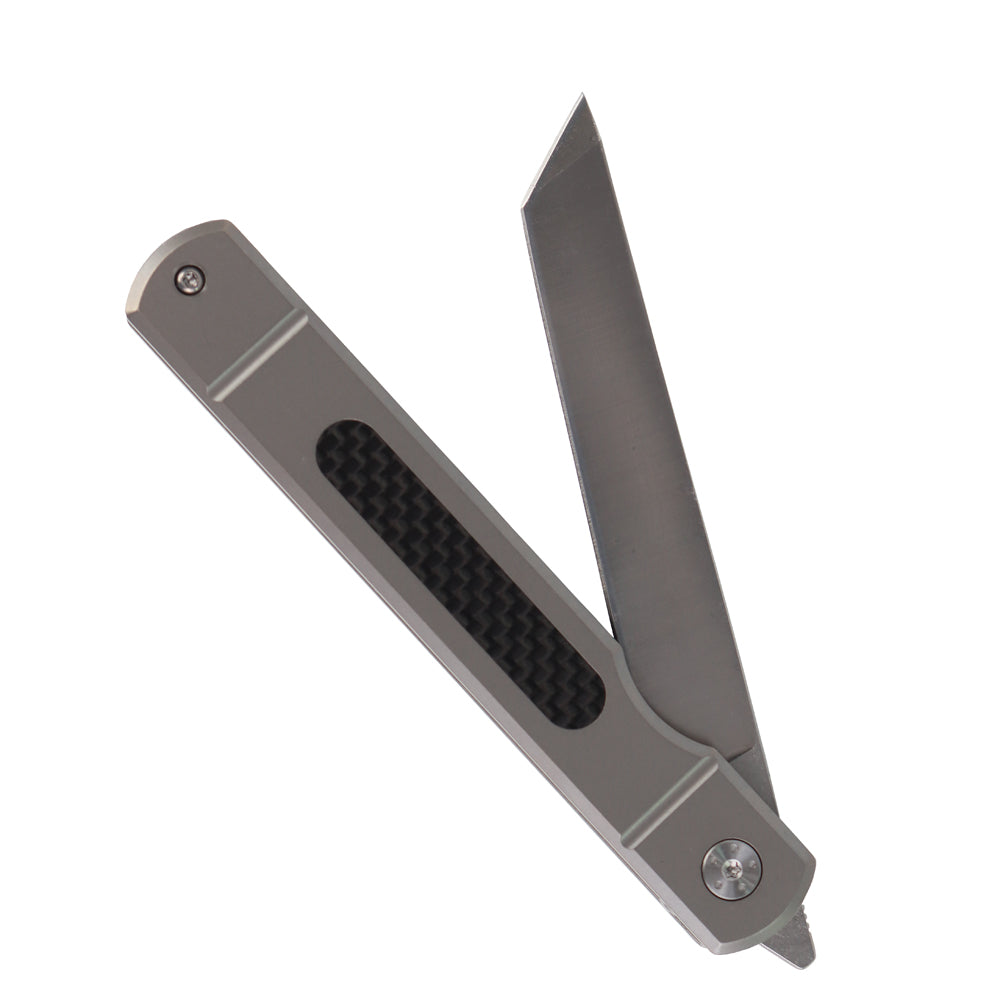 Navaja plegable EDC para acampar al aire libre con mango de aleación de titanio y fibra de carbono MASALONG kni205 D2