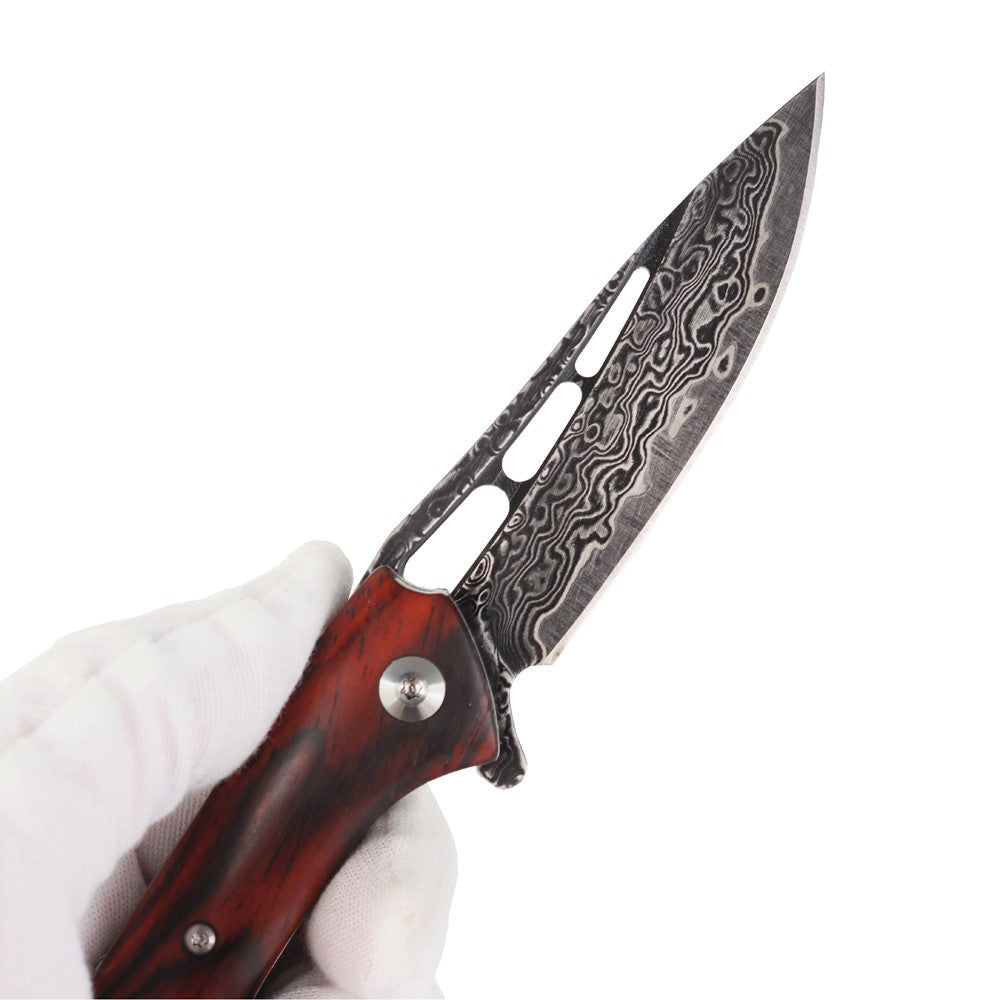 Cuchillo plegable de Damasco VG10 afilado Masalong kni300 con mango de madera de Dalbergia, coleccionable de primera calidad
