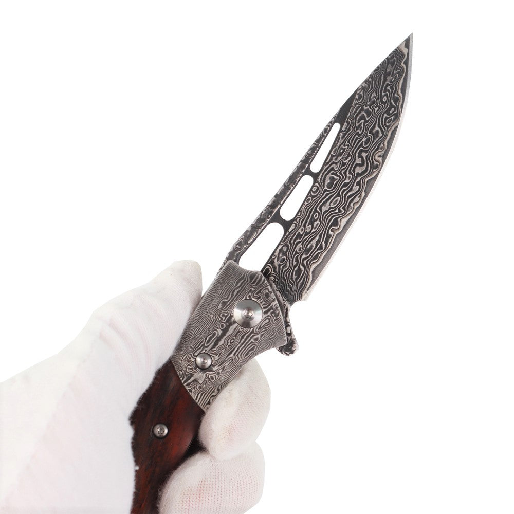 Cuchillo plegable de Damasco VG10 afilado Masalong kni300 con mango de madera de Dalbergia, coleccionable de primera calidad