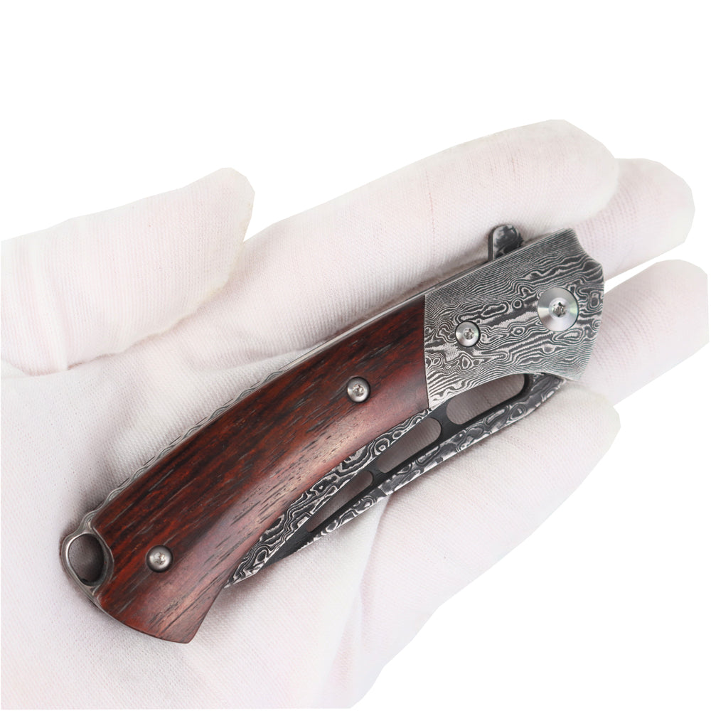 Cuchillo plegable de Damasco VG10 afilado Masalong kni300 con mango de madera de Dalbergia, coleccionable de primera calidad