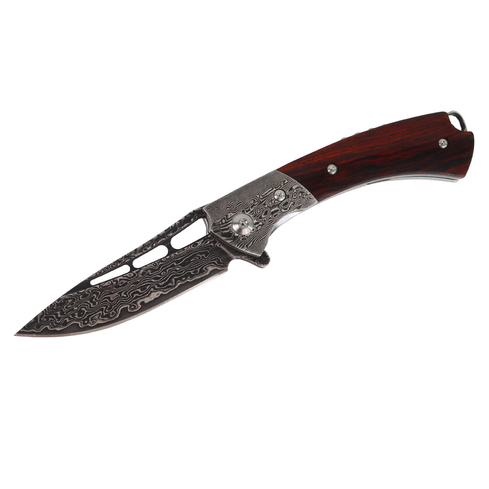 Cuchillo plegable de Damasco VG10 afilado Masalong kni300 con mango de madera de Dalbergia, coleccionable de primera calidad