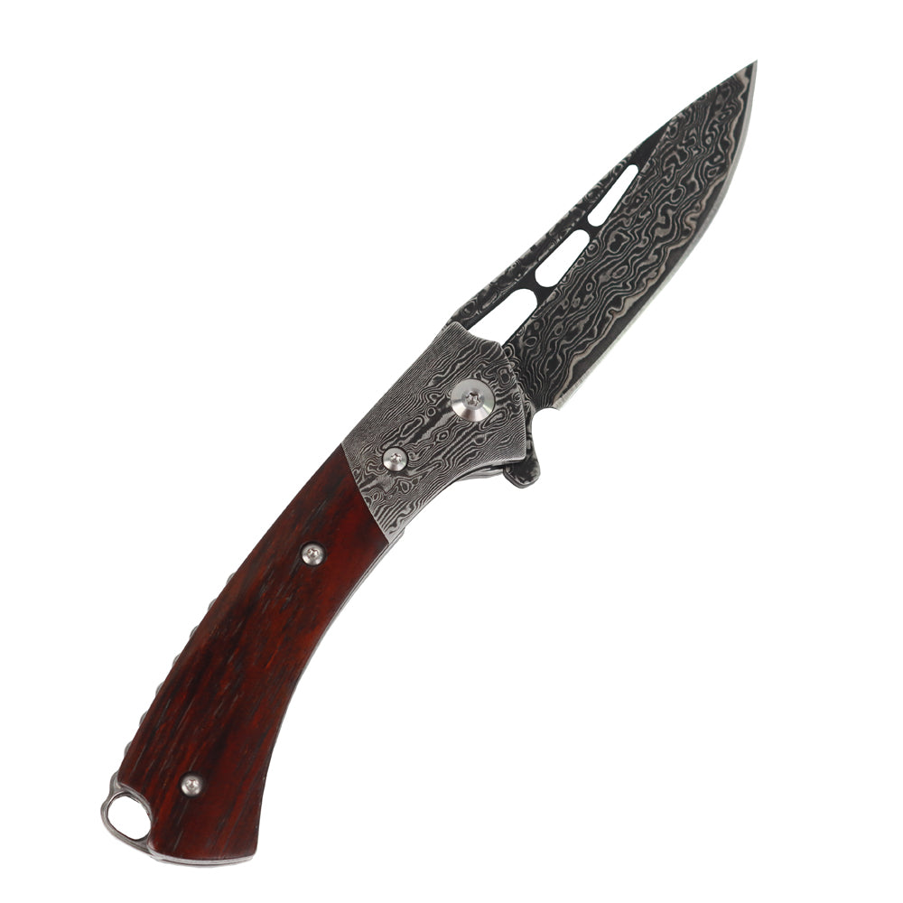 Cuchillo plegable de Damasco VG10 afilado Masalong kni300 con mango de madera de Dalbergia, coleccionable de primera calidad