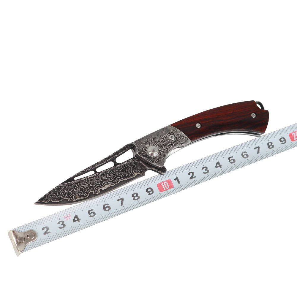 Cuchillo plegable de Damasco VG10 afilado Masalong kni300 con mango de madera de Dalbergia, coleccionable de primera calidad