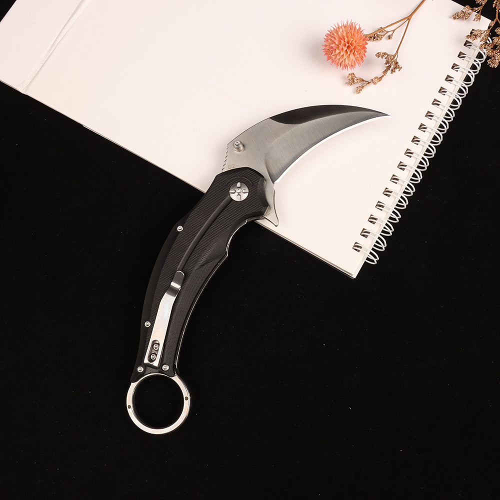 Cuchillo táctico de supervivencia de bolsillo plegable con garra de halcón Masalong kni250, hoja de acero D2, karambit