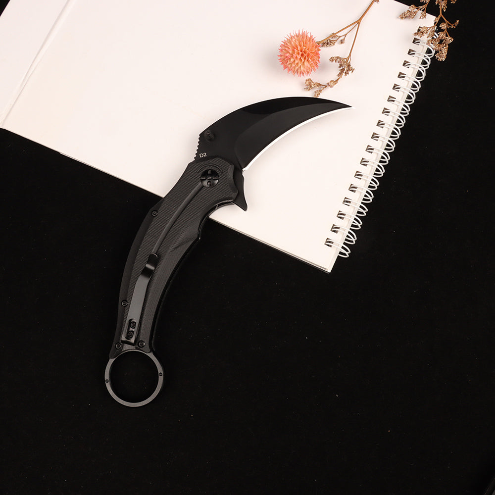 Cuchillo táctico de supervivencia de bolsillo plegable con garra de halcón Masalong kni250, hoja de acero D2, karambit