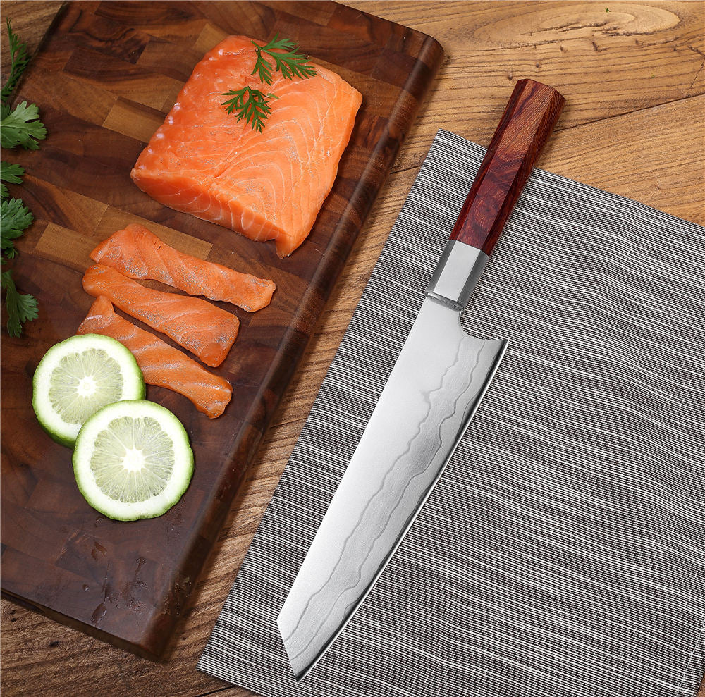 MASALONG Kitchen5 Cuchillos de chef muy afilados Mango de rama de ácido rojo Cuchillo de cocina con ondulación de agua