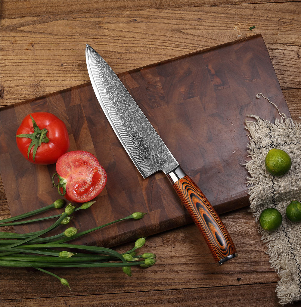MASALONG Cozinha 4 Facas Laser Damasco Facas de Chef Cabo de Madeira Colorido Cutelo Afiado Faca de Cozinha para Fatiar
