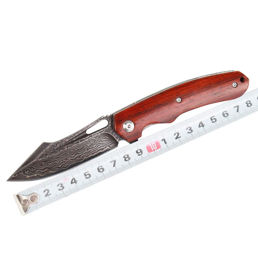 Navaja plegable de bolsillo MASALONG KNI212 VG10 con hoja de acero de Damasco y mango de dalbergia en partículas
