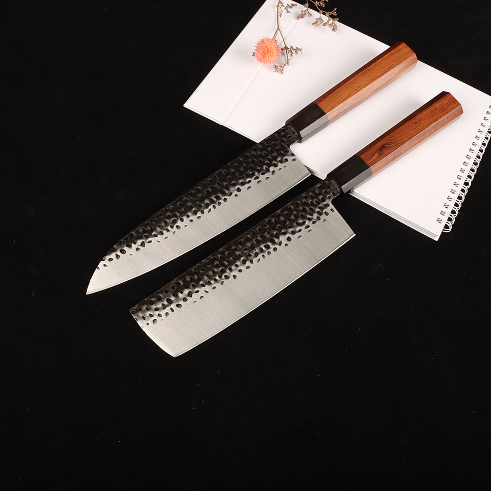 Juego de cuchillos de chef martillados Masalong de 8 pulgadas Kni240 8Cr18Mov Cuchillo de cocina extremadamente afilado