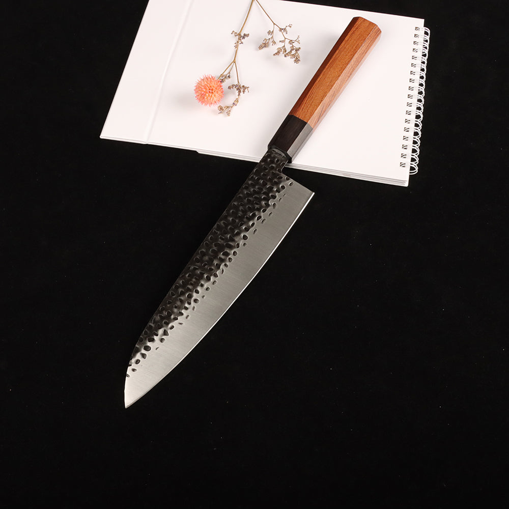 Juego de cuchillos de chef martillados Masalong de 8 pulgadas Kni240 8Cr18Mov Cuchillo de cocina extremadamente afilado