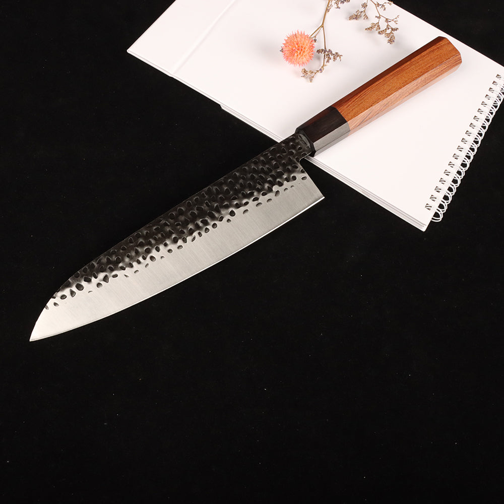 Juego de cuchillos de chef martillados Masalong de 8 pulgadas Kni240 8Cr18Mov Cuchillo de cocina extremadamente afilado