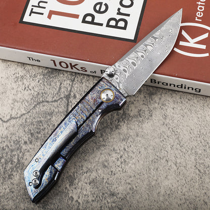 MASALONG VG10 Damascus Steel Blade Titanium Tc4 handle EDC Folding Knife - Outdoor Utility KNI-FD-033