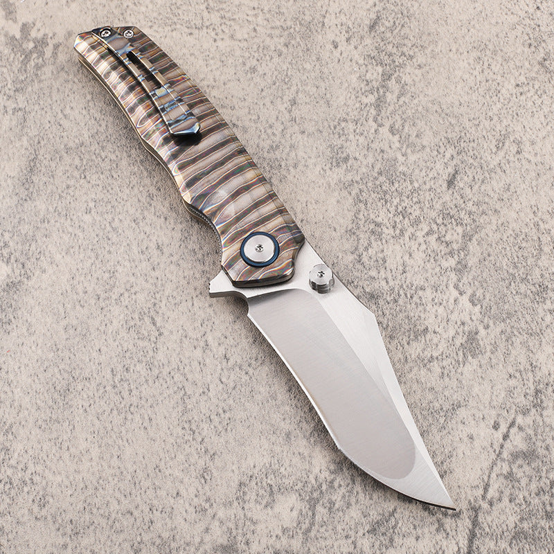 MASALONG VG10 Steel EDC Folding Knife - Fire Pattern TC4 Titanium Handle KNI-FD-025