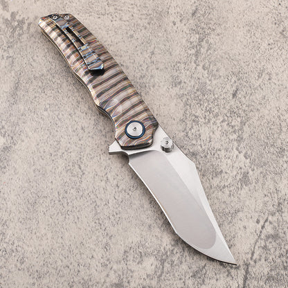 MASALONG VG10 Steel EDC Folding Knife - Fire Pattern TC4 Titanium Handle KNI-FD-025