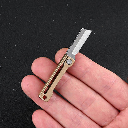 MASALONG MA-TY-009 Mini faca dobrável de latão afiada, portátil, rápida de remover, porta-chaves para faca de entrega, portátil, de bolso, faca de caixa aberta, autodefesa
