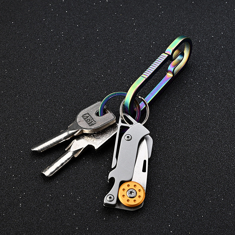 MASALONG MA-TY-038 Mini cuchillo plegable de acero inoxidable, abridor de botellas, cuchillo afilado de acero D2 para defensa personal al aire libre, cuchillo portátil con llavero