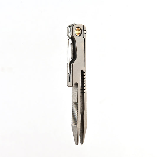 MASALONG MA-TY-034 Pinzas de aleación de titanio con un cuchillo pequeño para raspar y depilar el cabello, pinza para cejas de cabeza plana, accesorio de mantenimiento de herramientas pequeñas EDC portátil para exteriores