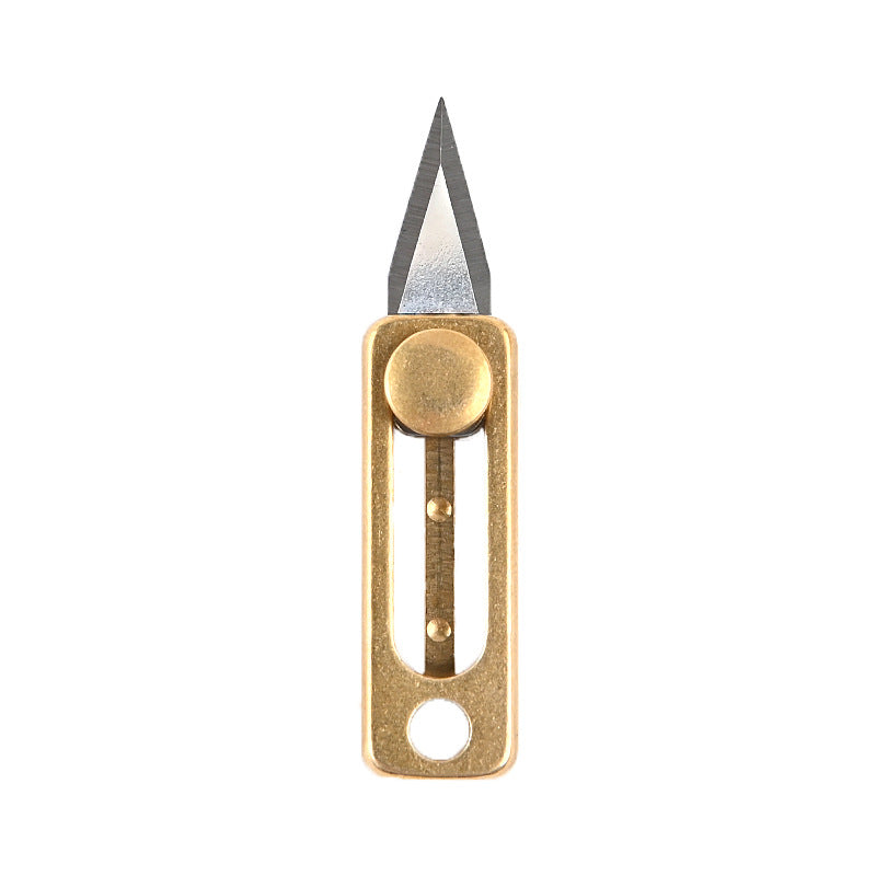 MASALONG MA-TY-008 Mini faca de latão faca de bolso afiada faca de puxar e empurrar portátil EDC chaveiro cabide desmontagem caixa expressa abertura faca