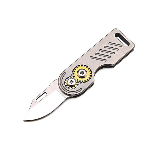 MASALONG MA-TY-059 Liga de titânio engrenagem pequena lâmina com fio afiado e alta dureza D2 aço mini faca dobrável, chaveiro portátil, unboxing e faca de entrega expressa