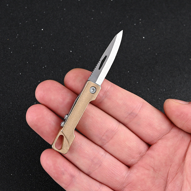 MASALONG MA-TY-009 Mini faca dobrável de latão afiada, portátil, rápida de remover, porta-chaves para faca de entrega, portátil, de bolso, faca de caixa aberta, autodefesa