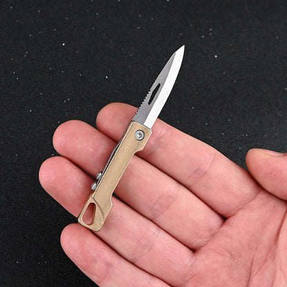 MASALONG MA-TY-009 Mini faca dobrável de latão afiada, portátil, rápida de remover, porta-chaves para faca de entrega, portátil, de bolso, faca de caixa aberta, autodefesa