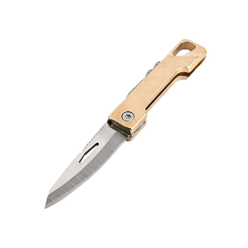 MASALONG MA-TY-009 Mini faca dobrável de latão afiada, portátil, rápida de remover, porta-chaves para faca de entrega, portátil, de bolso, faca de caixa aberta, autodefesa