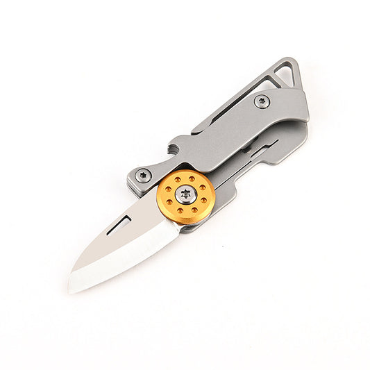 MASALONG MA-TY-038 Mini cuchillo plegable de acero inoxidable, abridor de botellas, cuchillo afilado de acero D2 para defensa personal al aire libre, cuchillo portátil con llavero