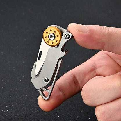 MASALONG MA-TY-038 Mini cuchillo plegable de acero inoxidable, abridor de botellas, cuchillo afilado de acero D2 para defensa personal al aire libre, cuchillo portátil con llavero