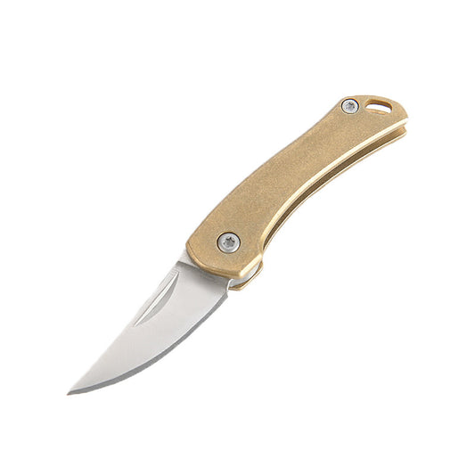 MASALONG MA-TY-051 Cuchillo de rinoceronte de latón retro, minicuchillo plegable, herramienta de autodefensa afilada, llavero portátil, desembalaje, cuchillo exprés
