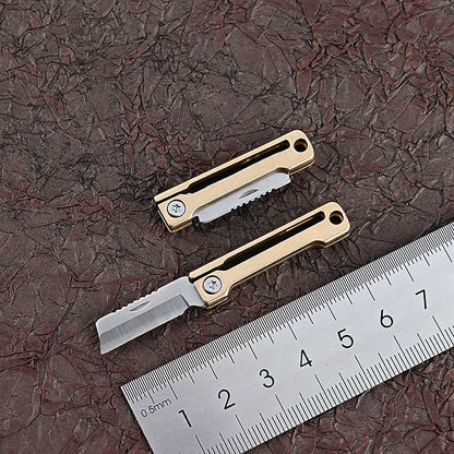 MASALONG MA-TY-009 Mini faca dobrável de latão afiada, portátil, rápida de remover, porta-chaves para faca de entrega, portátil, de bolso, faca de caixa aberta, autodefesa