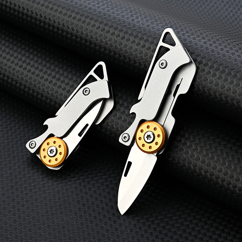 MASALONG MA-TY-038 Mini cuchillo plegable de acero inoxidable, abridor de botellas, cuchillo afilado de acero D2 para defensa personal al aire libre, cuchillo portátil con llavero
