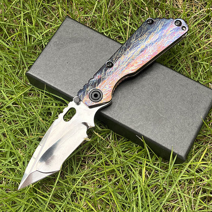 MASALONG D2 Steel Folding Knife - Anodized Titanium Handle EDC Tool KNI-FD-004