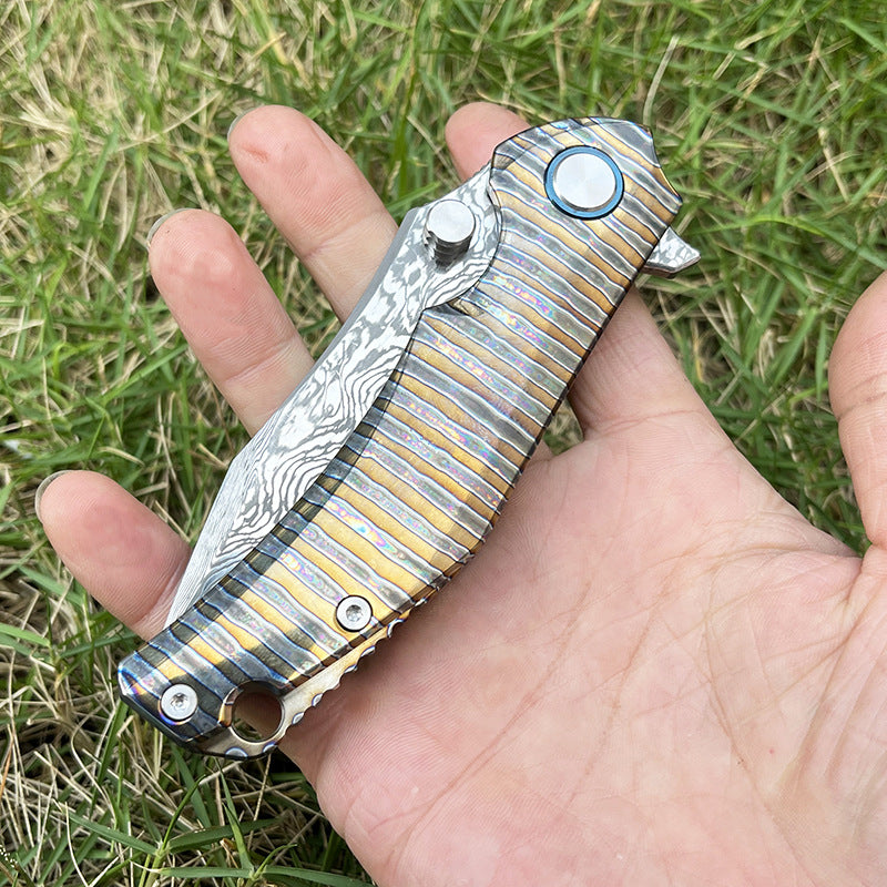 MASALONG RWL34 Damascus Folding Knife - Titanium Handle EDC Utility KNI-FD-029