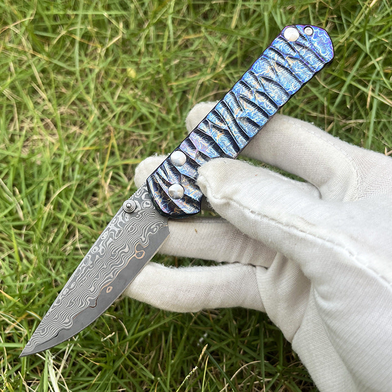 MASALONG Damascus & VG10 Steel Folding Pocket Small Knife - Titanium Handle EDC Kni-fd-023