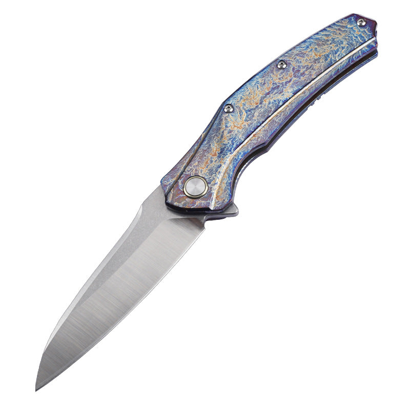 MASALONG Storm Pattern D2 Folding Knife - Titanium Handle EDC Utility KNI-FD-046