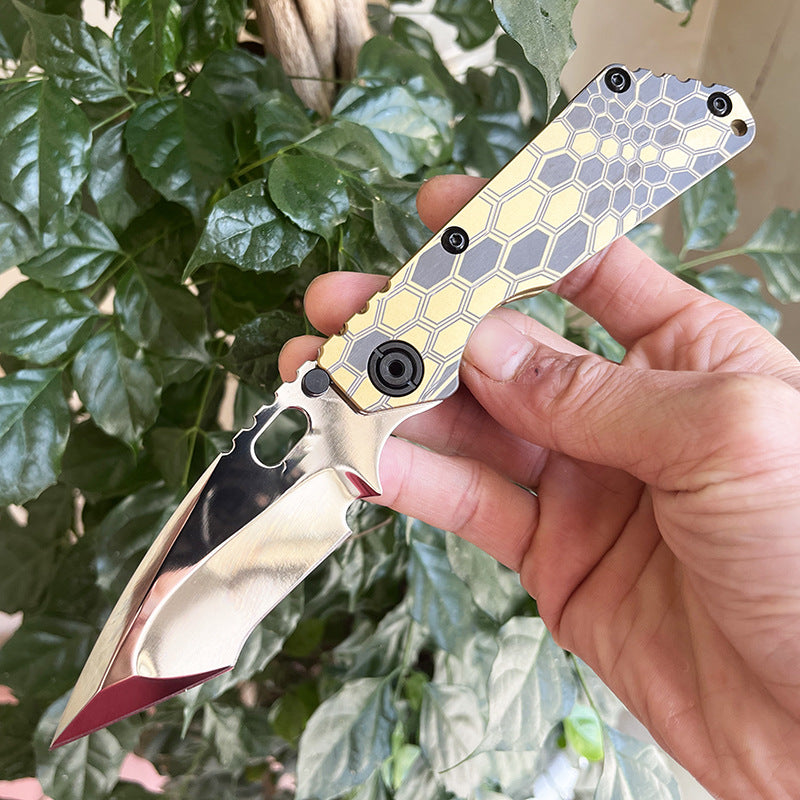 MASALONG D2 Steel Snake Pattern Folding Knife - Titanium EDC Utility