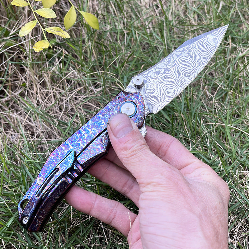 MASALONG RWL34 Damascus Folding Knife - Titanium Handle EDC Utility KNI-FD-029